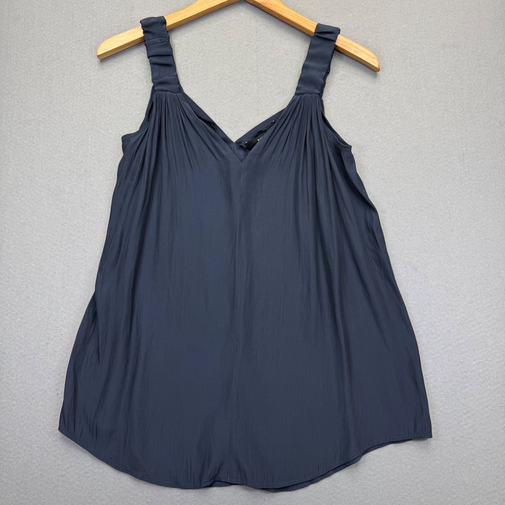 Smythe Womens Pleated V-Neck Tank Top Navy Blue Ruched Strap Size XS‎ Japan Made